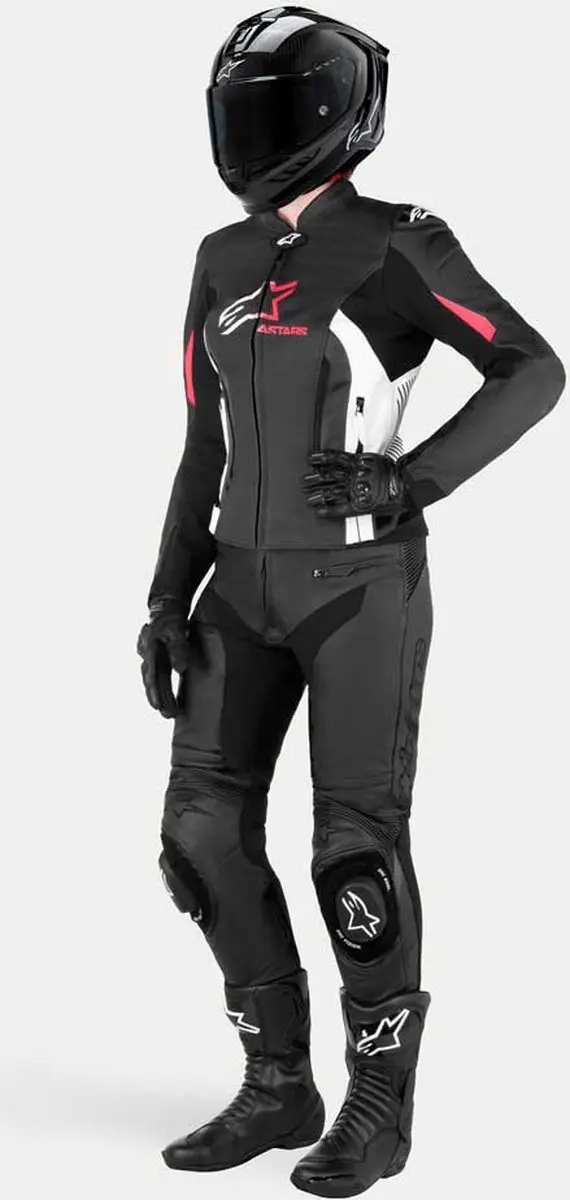 Alpinestars Stella GP Plus V4 Leren Jas - Zwart/Wit/Rosa
