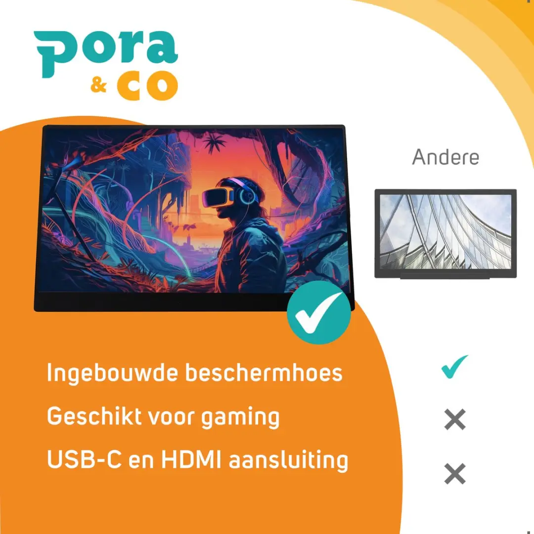 Pora&Co Draagbaar Game Monitor 14 Inch - Full HD - HDMI & USB-C