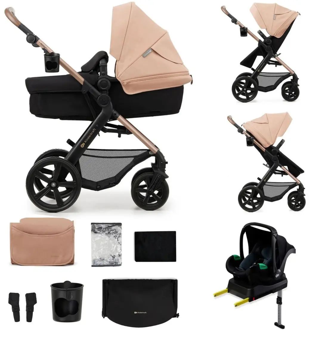 KinderKraft MOOV 2 4-in-1 Kinderwagen - Reiswieg & Autostoel Beige