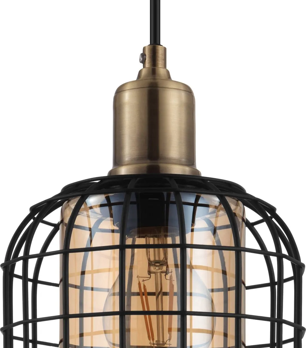 Eglo Chisle Hanglamp Ø42,5cm - Glas/Staal - Zwart/Amber