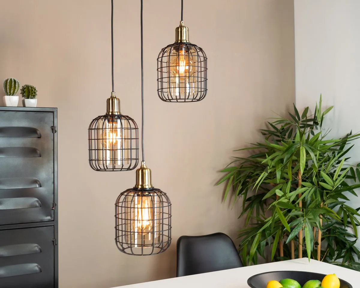 Eglo Chisle Hanglamp Ø42,5cm - Glas/Staal - Zwart/Amber