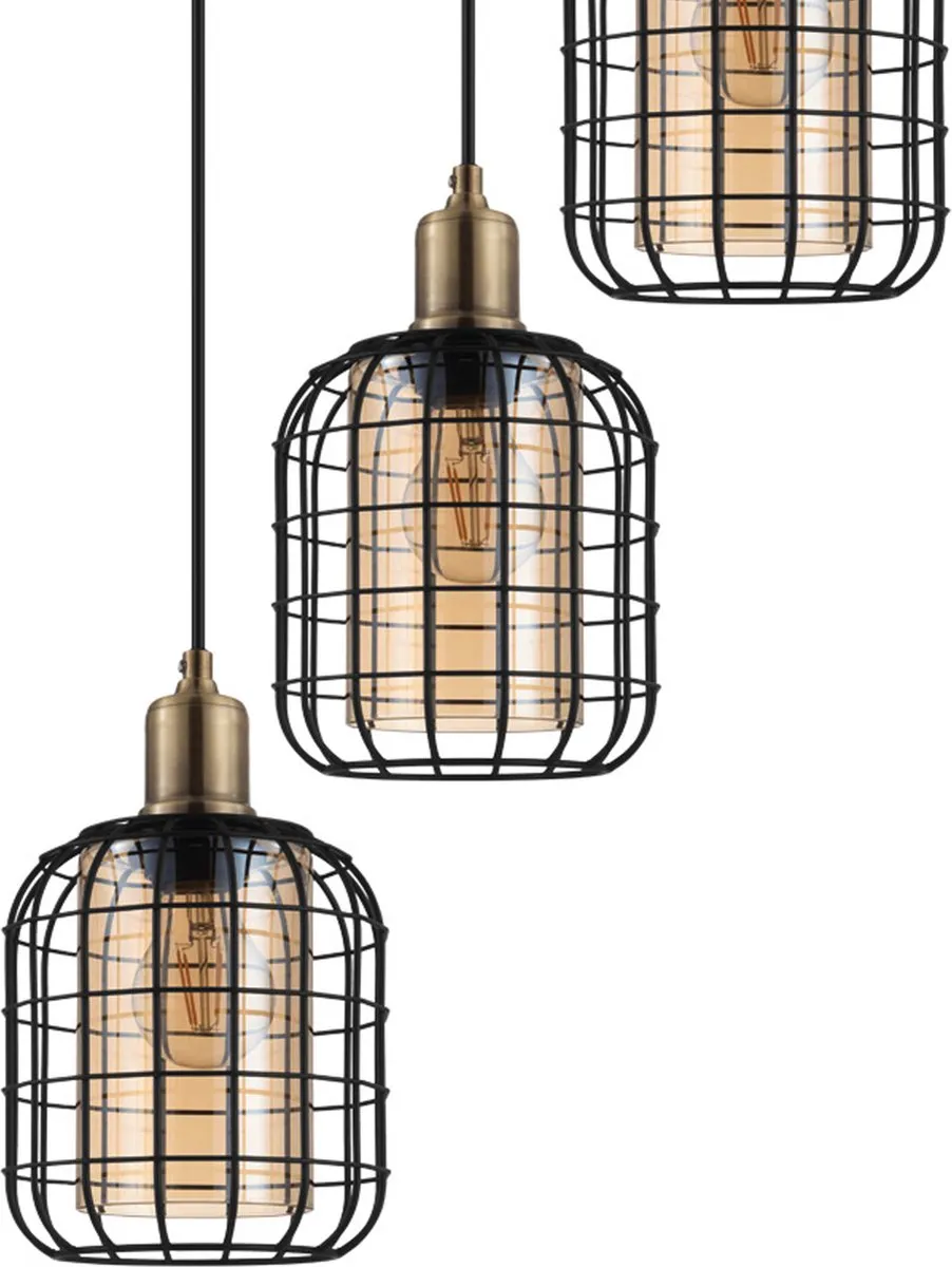 Eglo Chisle Hanglamp Ø42,5cm - Glas/Staal - Zwart/Amber