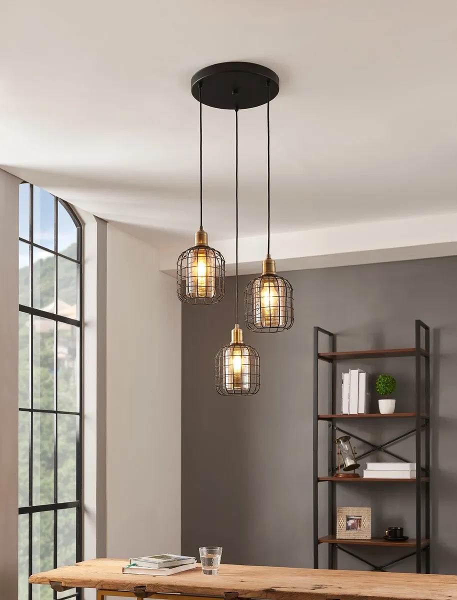 Eglo Chisle Hanglamp Ø42,5cm - Glas/Staal - Zwart/Amber - afbeelding 6 van 6