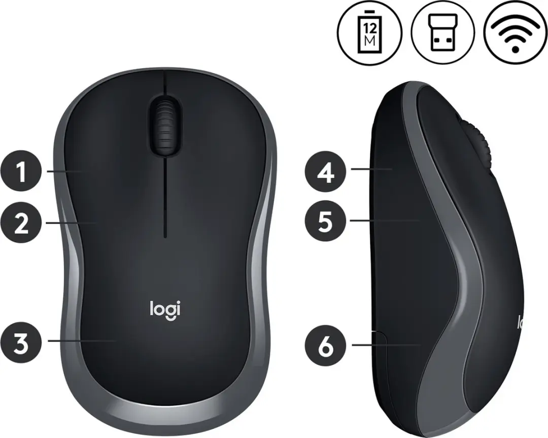 Logitech M185 - Draadloze Muis - Zilver/ Zwart