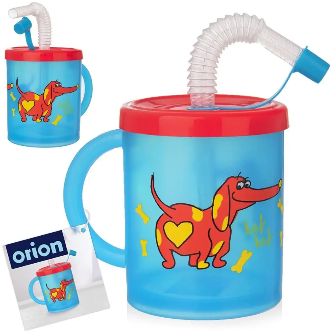 Orion Kinderenbeker met Rietje 260ml - Blauw/Rood Hondenmotief