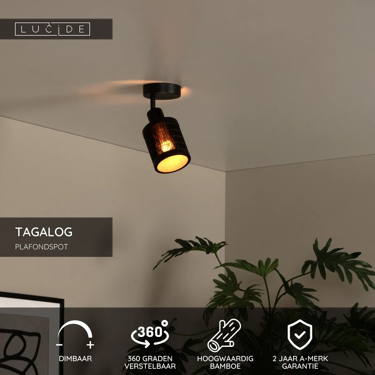 Lucide Tagalog Plafondspot Ø10cm - E27 - Zwart