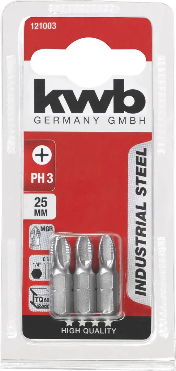 KWB 3 Schroefbits Ph Nr 3 25mm - 3 Stuks