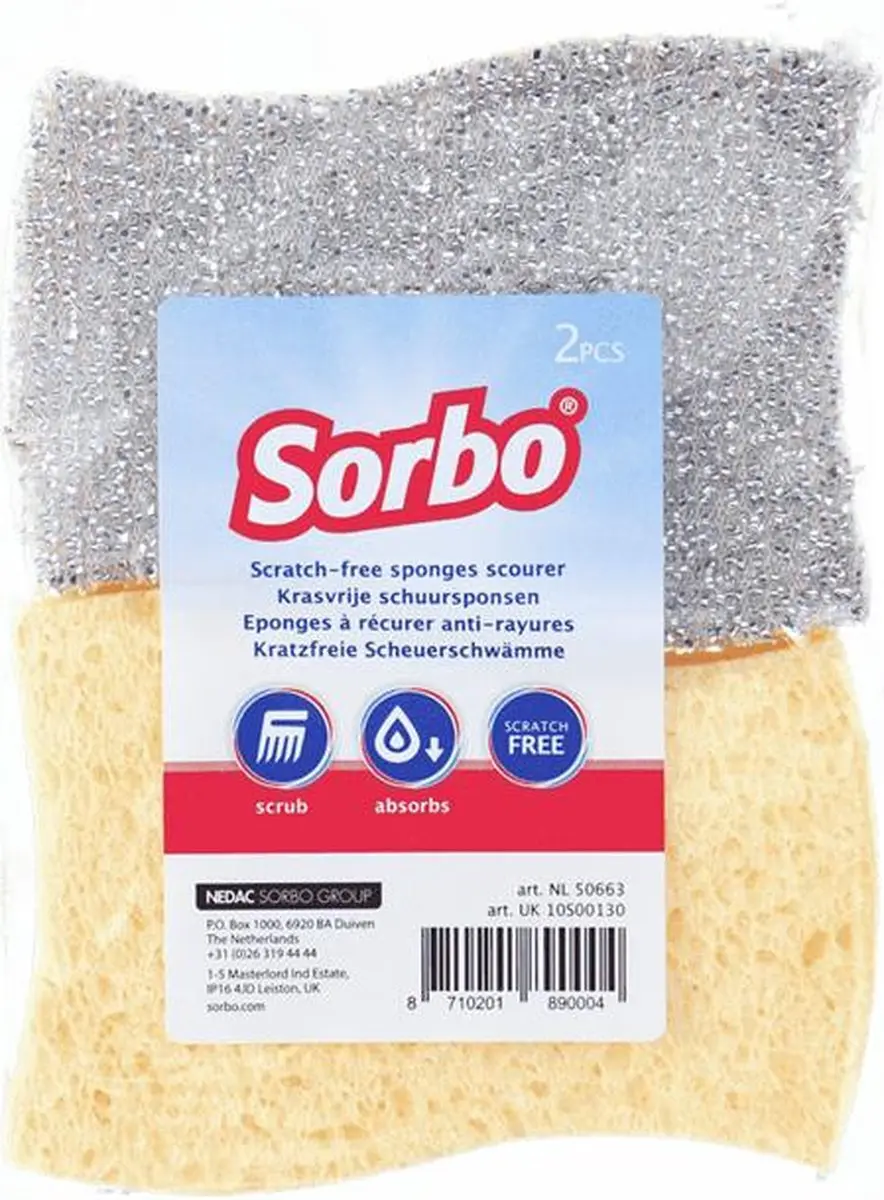 Sorbo Krasvrije Schuurspons 11x7x4cm - 2 Stuks