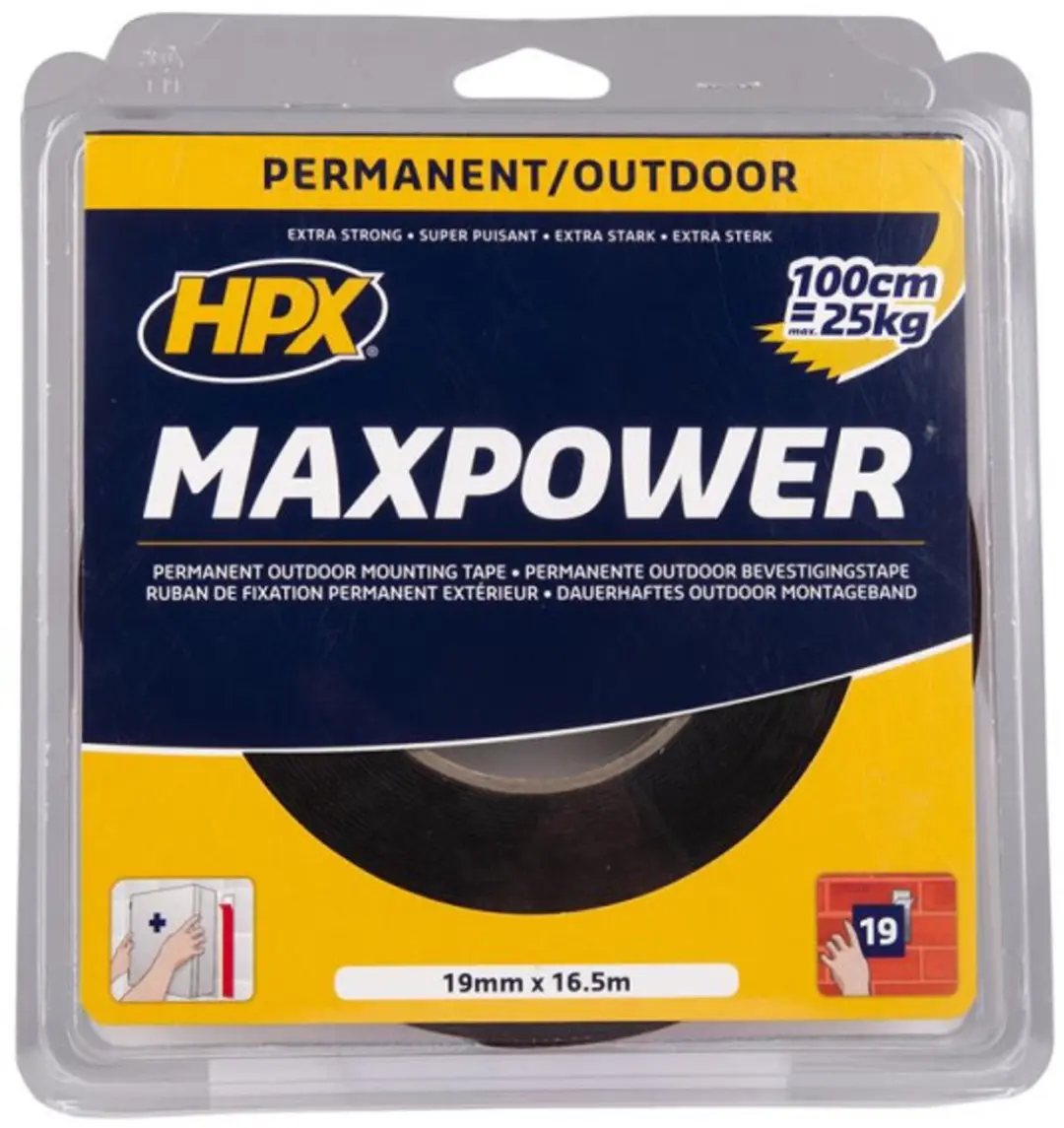 HPX Max Power Outdoor Bevestigingstape 19mm x 16,5m - Zwart