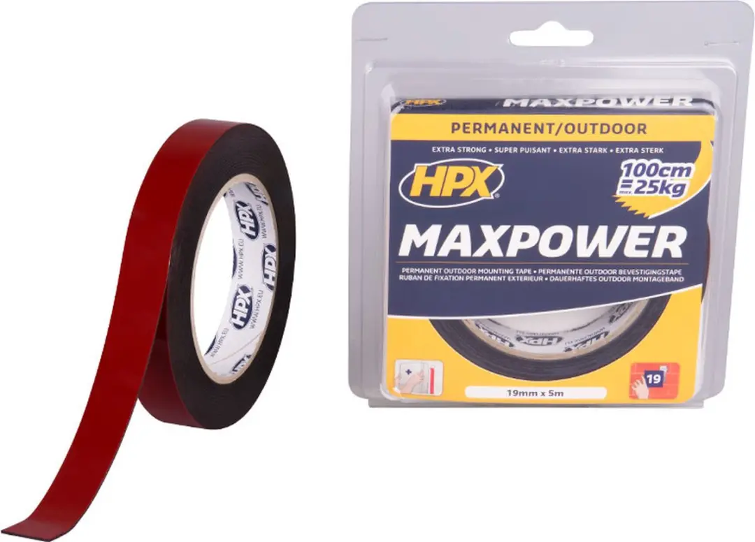 HPX Max Power Outdoor Bevestigingstape 19mm x 16,5m - Zwart