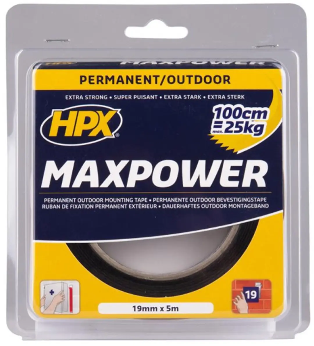 HPX Max Power Bevestigingstape 19mm x 5m - Zwart