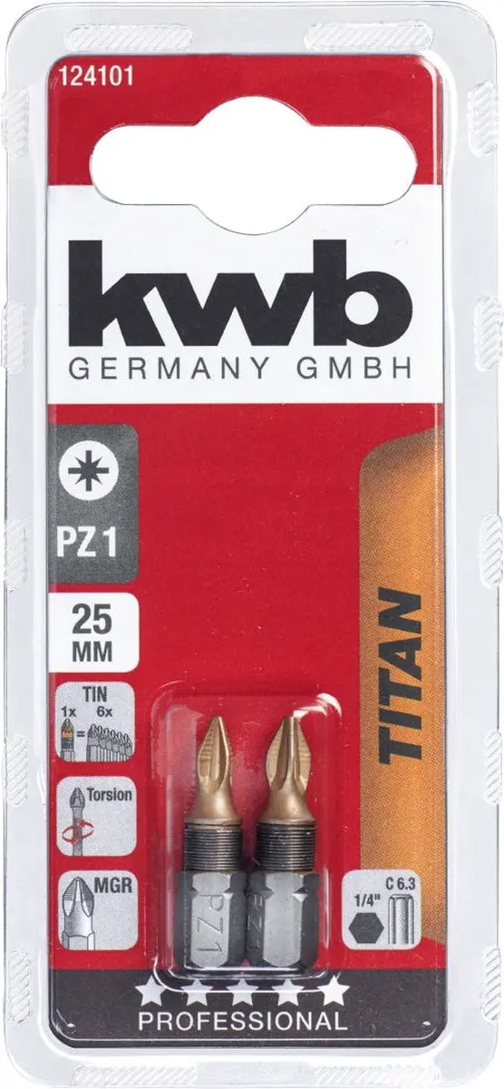 KWB Schroefbit PZ1 Titaan 25mm - 2 Stuks