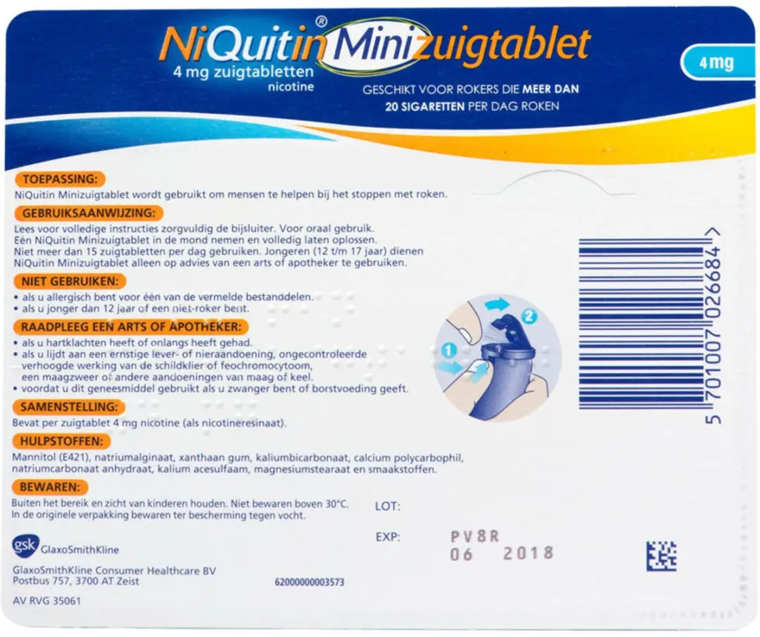 NiQuitin Mini Zuigtabletten 4mg - 20 Stuks