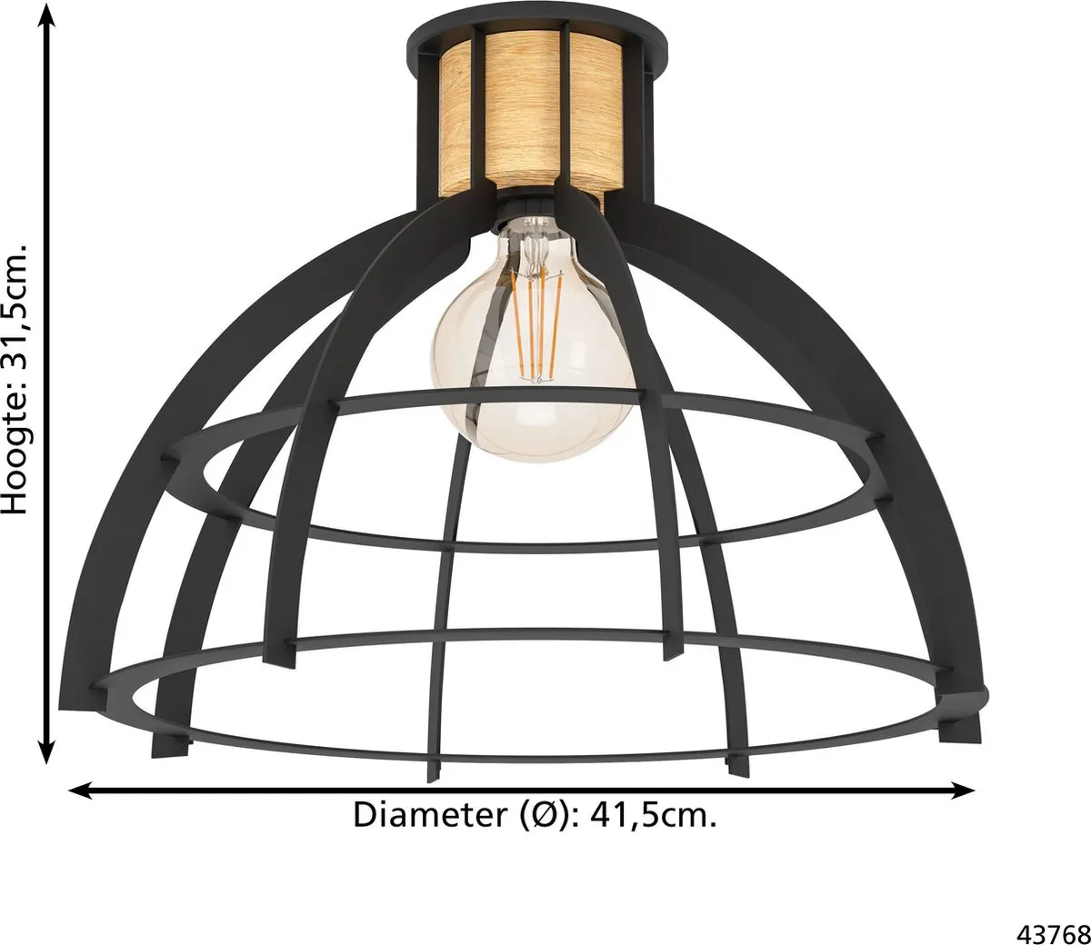 Eglo Stillington Plafondlamp E27 - Ø41,5cm - Zwart/Bruin - afbeelding 6 van 6