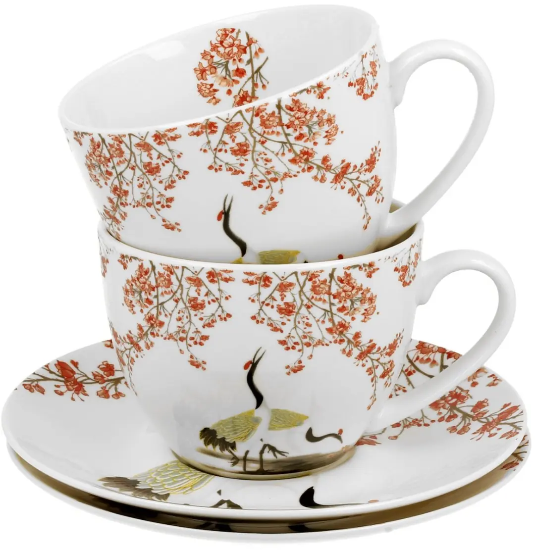 Sakura Porseleinen Kopjes met Schotels 280ml - 2 Stuks Multicolor