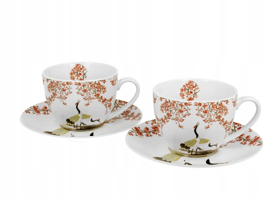 Sakura Porseleinen Kopjes met Schotels 280ml - 2 Stuks Multicolor