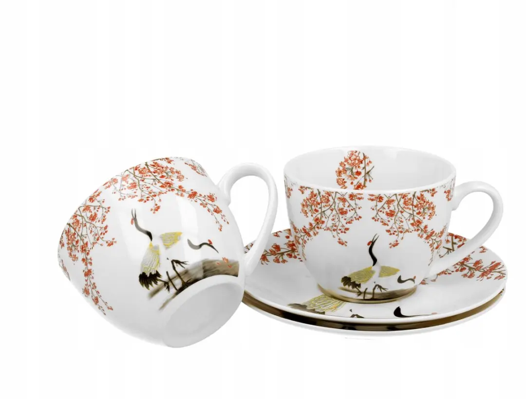 Sakura Porseleinen Kopjes met Schotels 280ml - 2 Stuks Multicolor