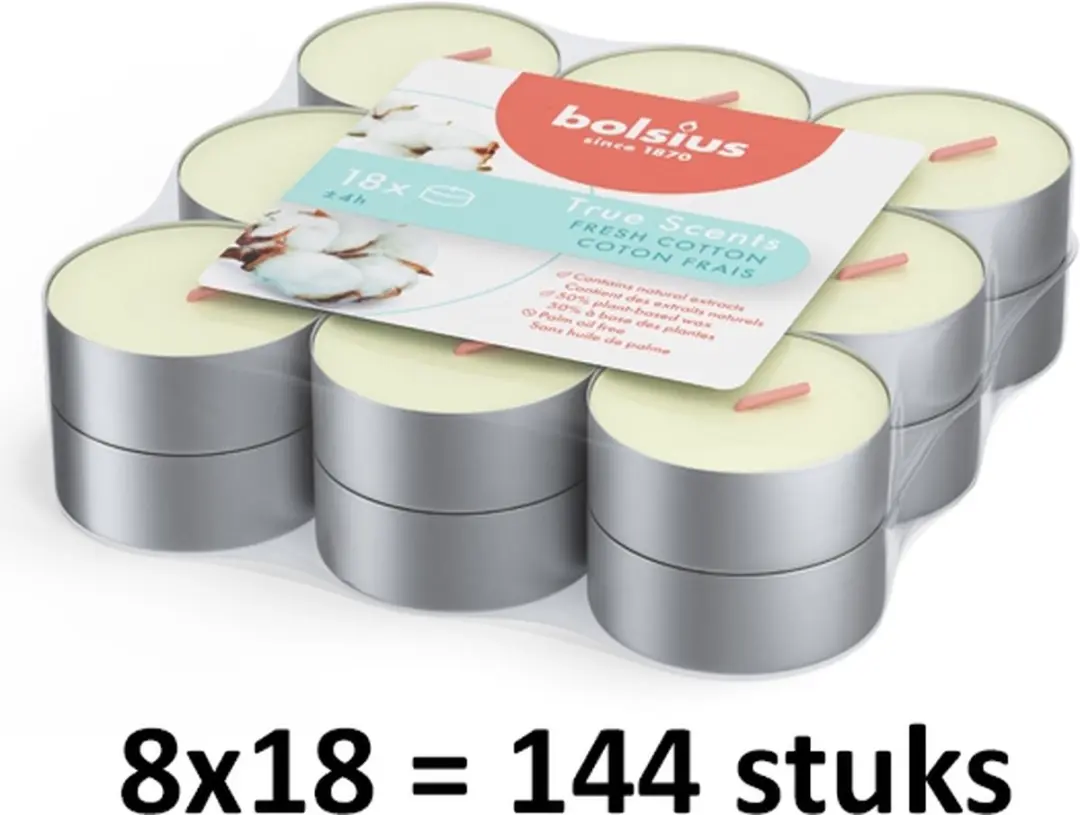 Bolsius True Freshness Geurtheelichtjes 144 Stuks
