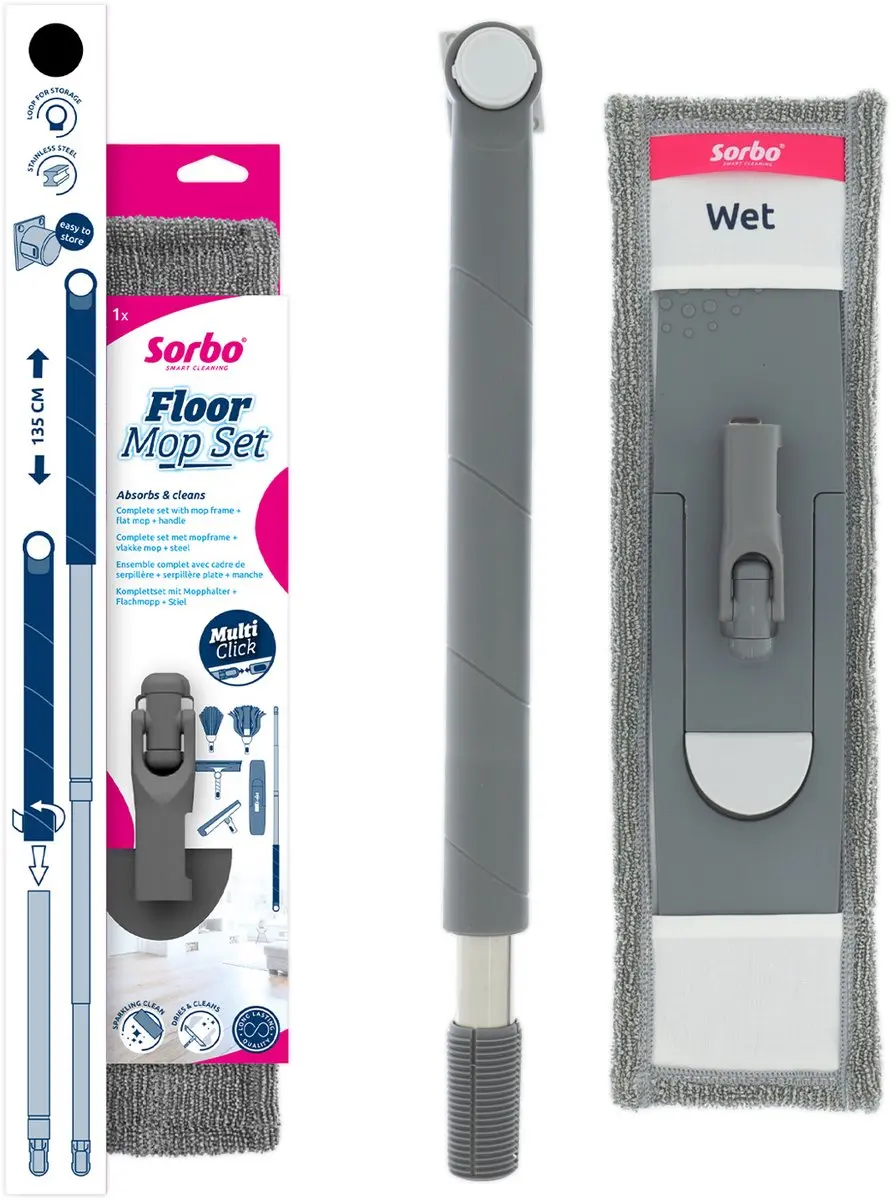 Sorbo Floor Mop Set Microvezeldweil RVS Steel