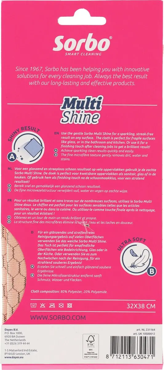 Sorbo Multi Shine Microvezeldoek - Glas & Sanitair - Oranje