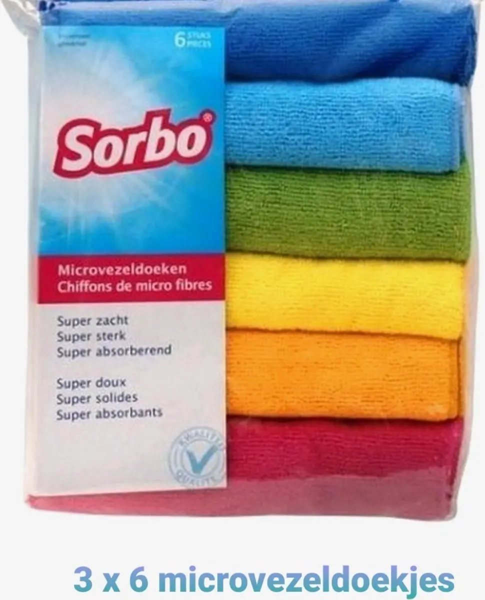 Sorbo Microvezeldoekjes 40x40cm - 18 Stuks (3x6) - Gekleurd