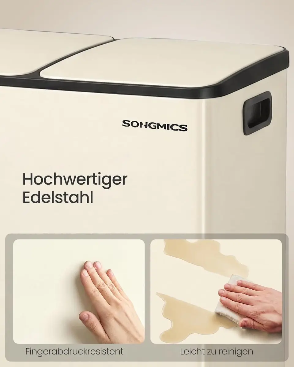 Songmics Vuilnisbak Keuken 60L - 2 Compartimenten - Crème - afbeelding 6 van 6