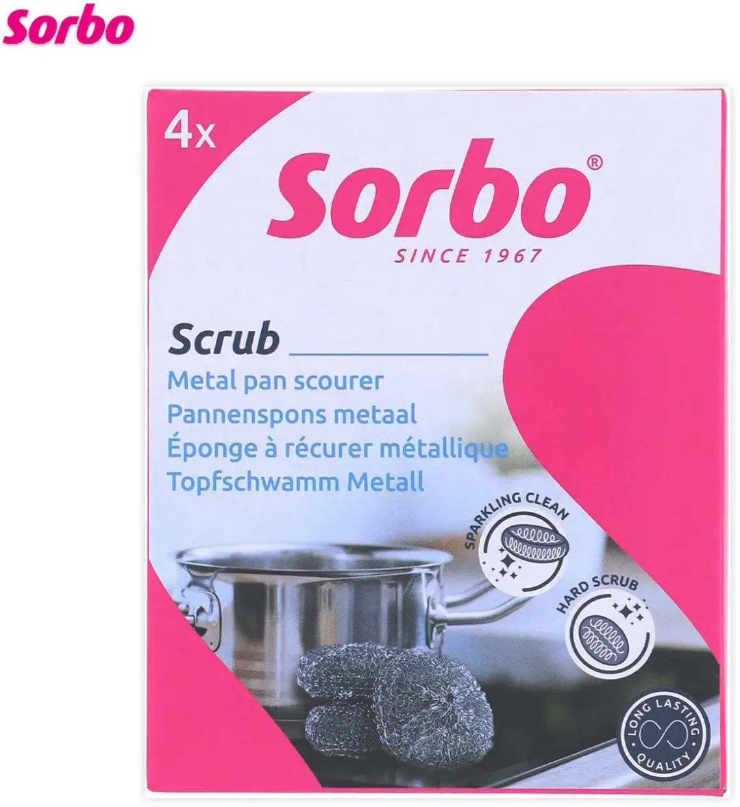 Sorbo RVS Schuursponsjes - 4 Stuks - Metaalspons 40g