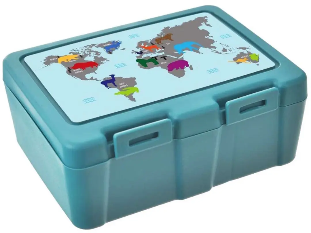 Orion Lunchbox Wereldkaart - 1L - Turkoois