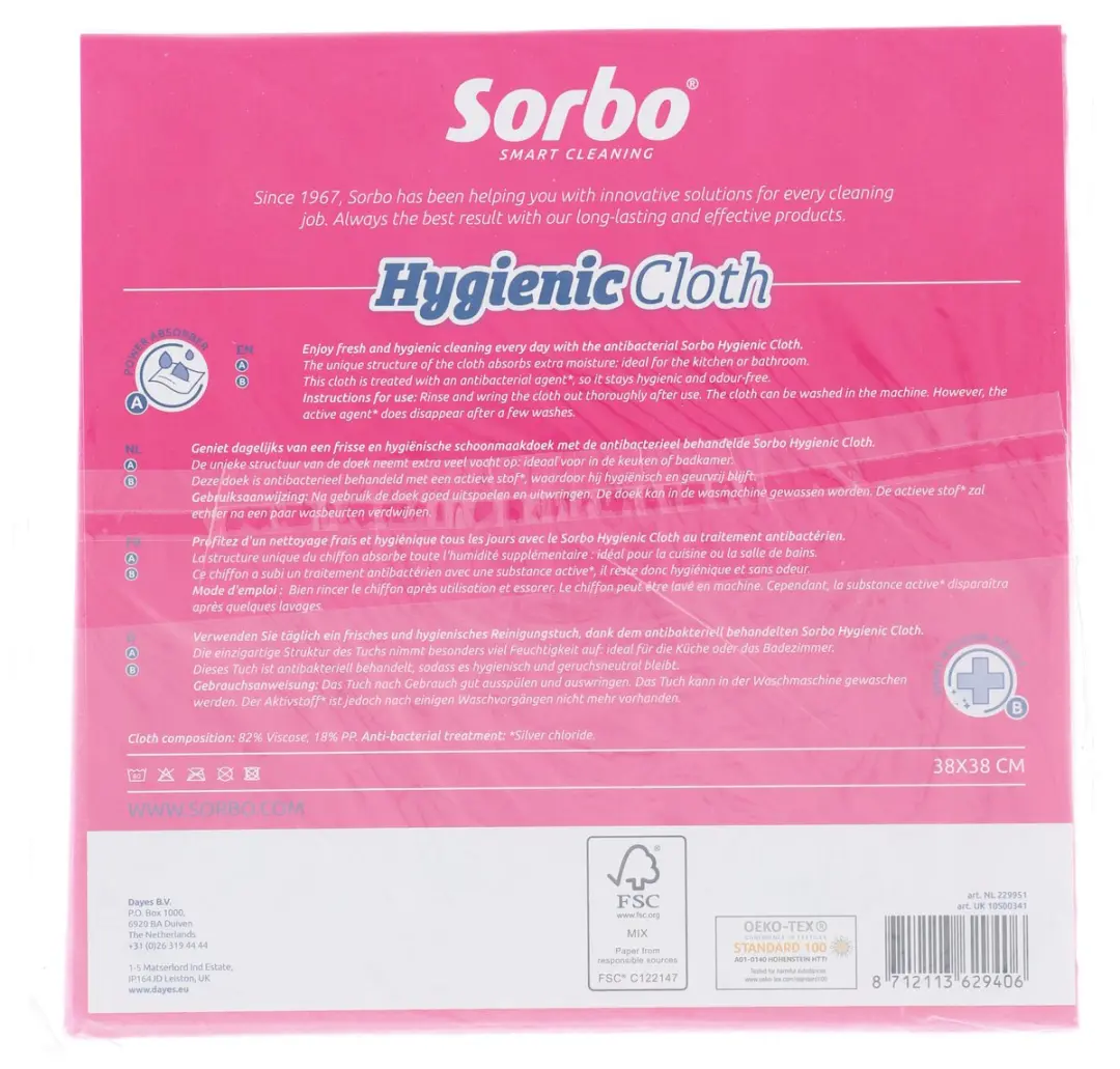 Sorbo Hygienic Cloth Antibacterieel Schoonmaakdoek - 3 Stuks - Roze