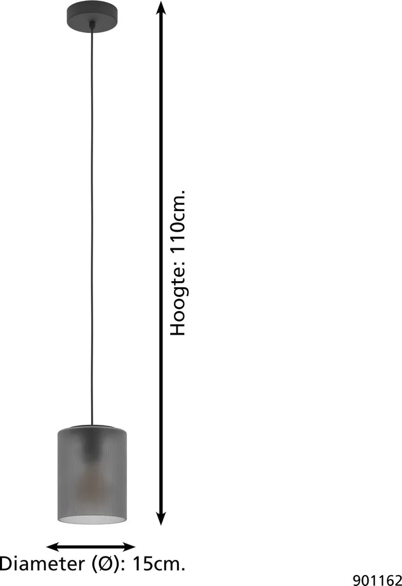 Eglo Colomera Hanglamp E27 - Ø15cm - Zwart/Matgrijs - afbeelding 6 van 6