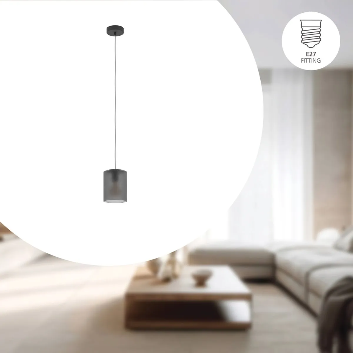 Eglo Colomera Hanglamp E27 - Ø15cm - Zwart/Matgrijs