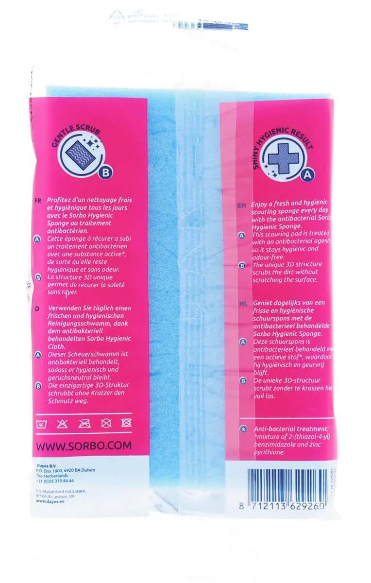 Sorbo Hygienic Sponge 229785 - Antibacterieel - Blauw - 2 Stuks