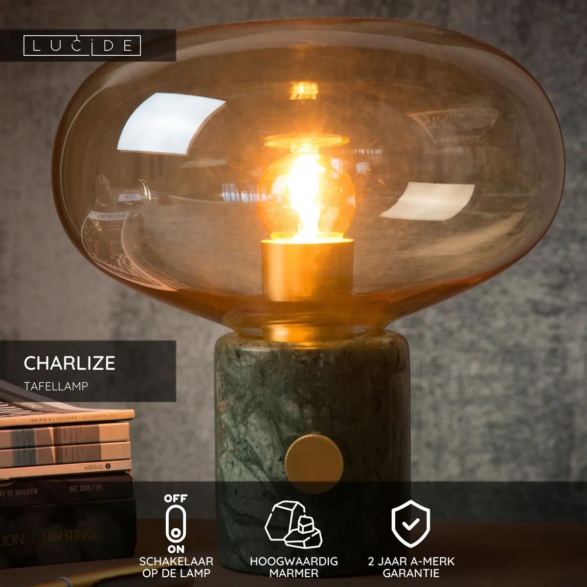 Lucide Charlize Tafellamp Ø23cm - Groen