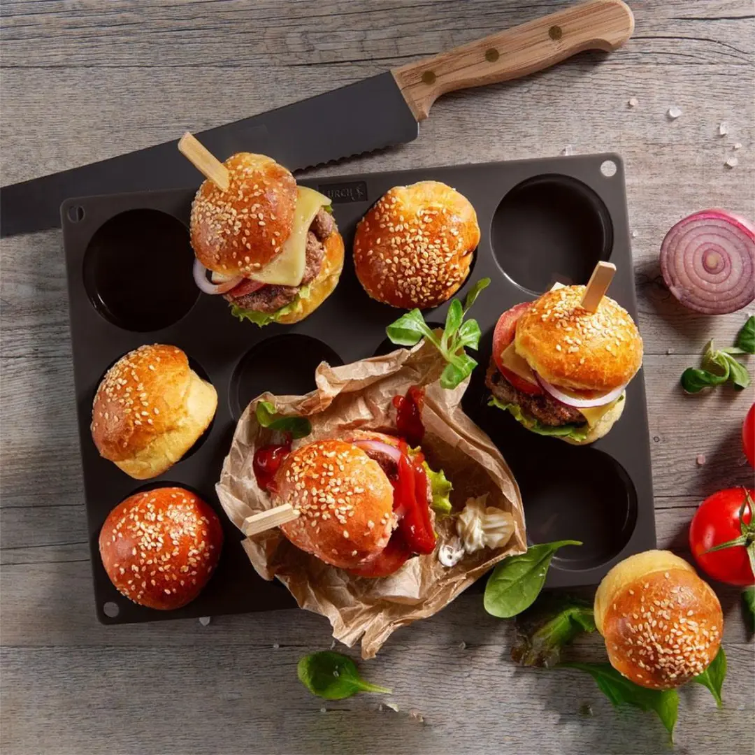 Lurch Siliconen Hamburgerbroodjesbakvorm 6cm - 12 Stuks - Bruin