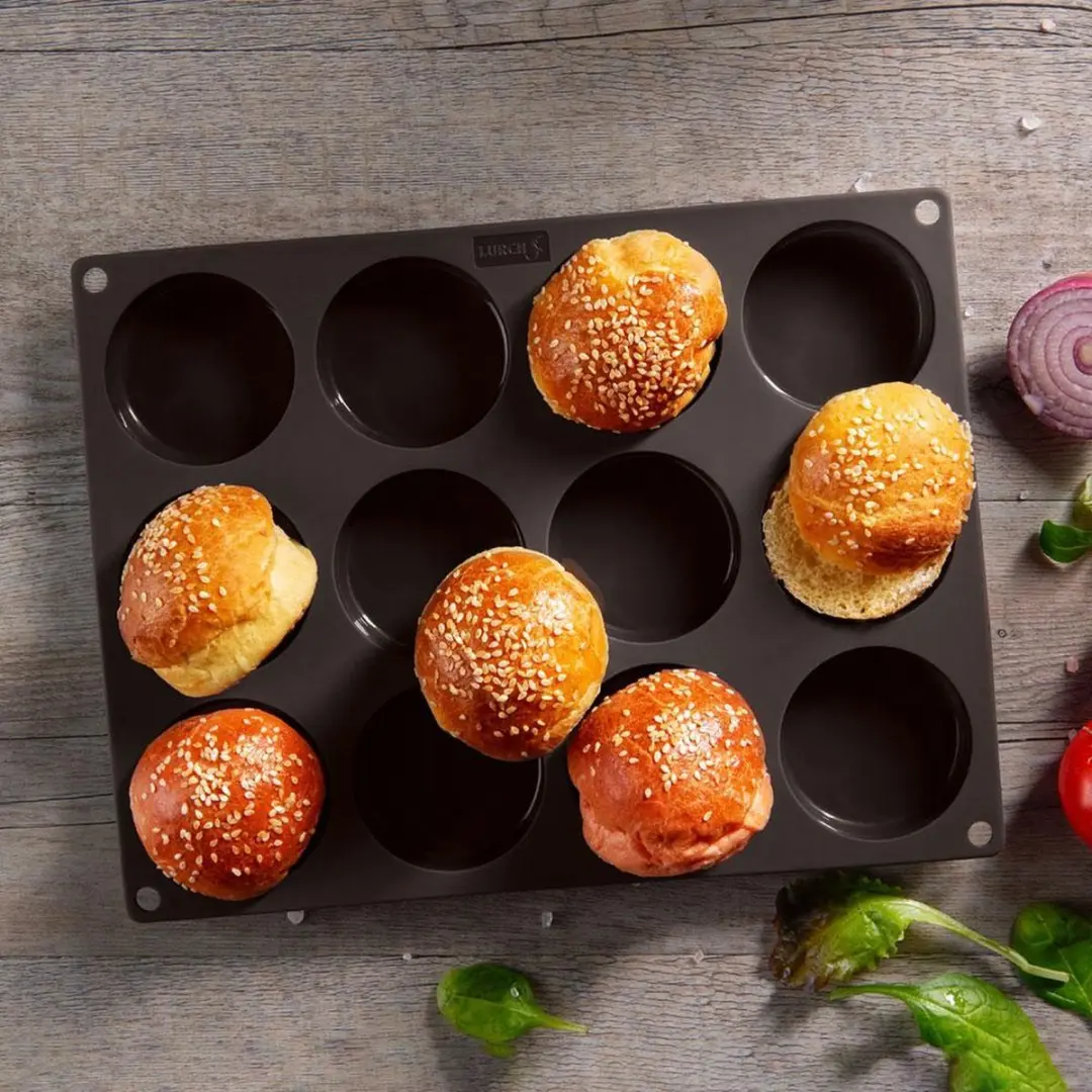 Lurch Siliconen Hamburgerbroodjesbakvorm 6cm - 12 Stuks - Bruin