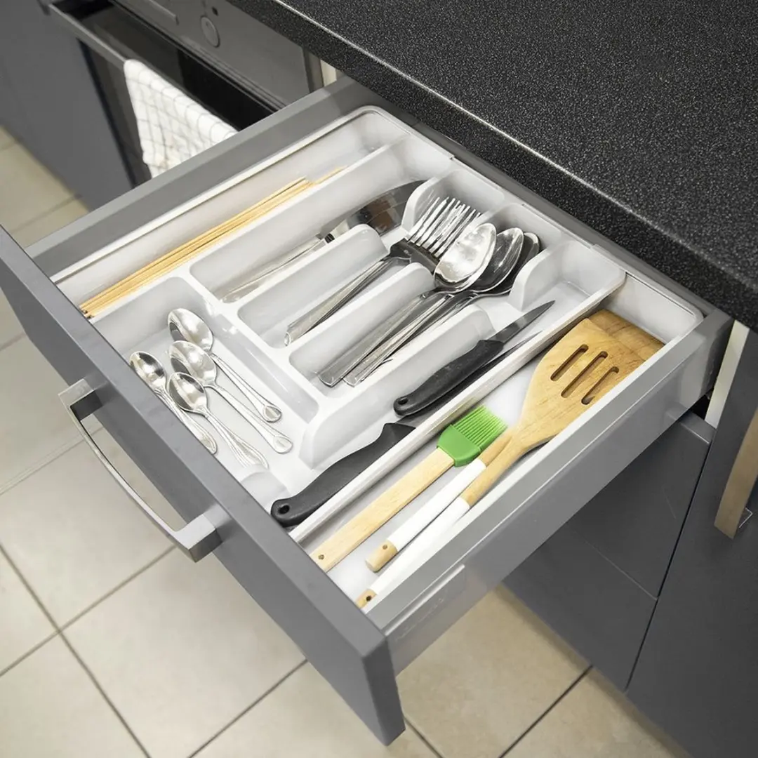 Orion Uitschuifbare Bestekbak 36,5x27,5cm - 7 Vakken - Wit
