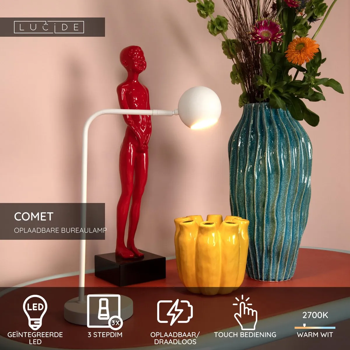 Lucide COMET Oplaadbare Bureaulamp 3W - Wit