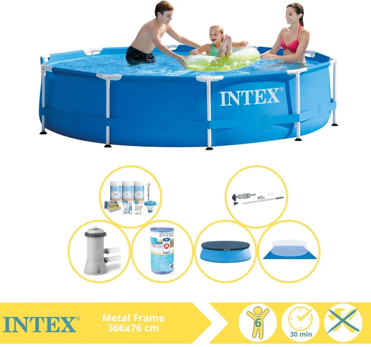 Intex Metal Frame Zwembad 366x76cm - 6503L - Blauw/Wit