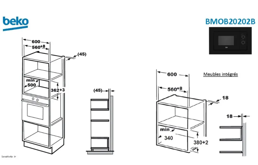 Beko BMOB20202B Inbouw Magnetron 20L 800W - Zwart