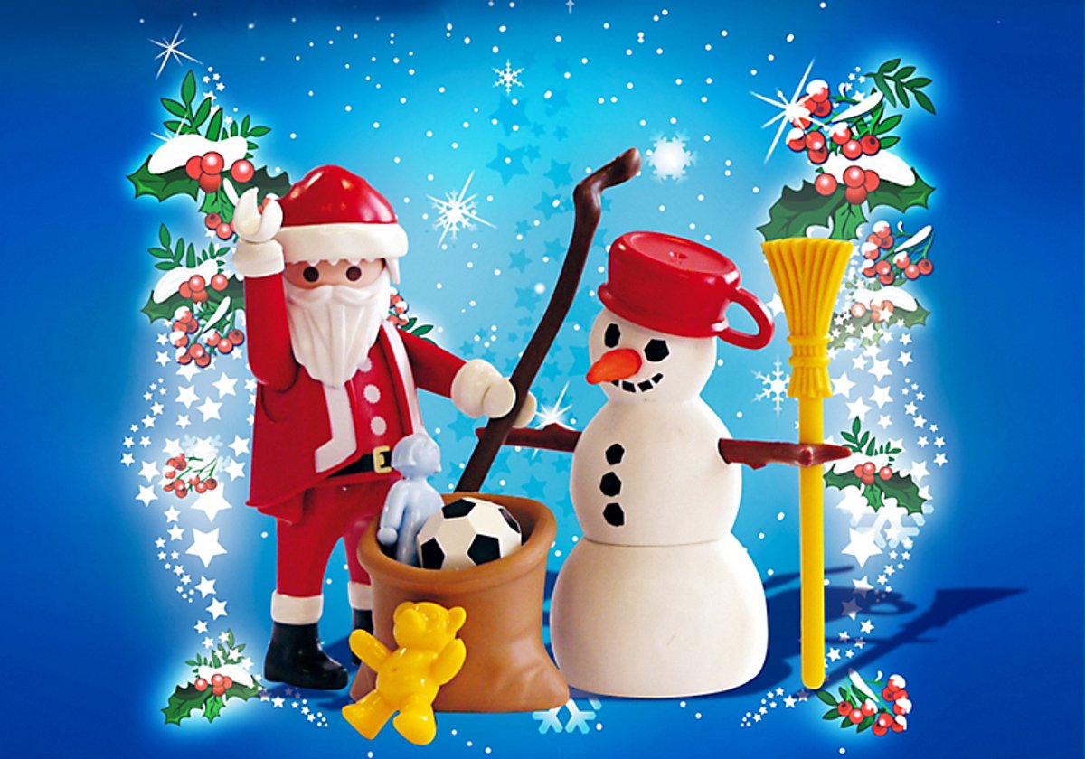 Kerstman met sneeuwman/Père Noël et bonhomme de neige