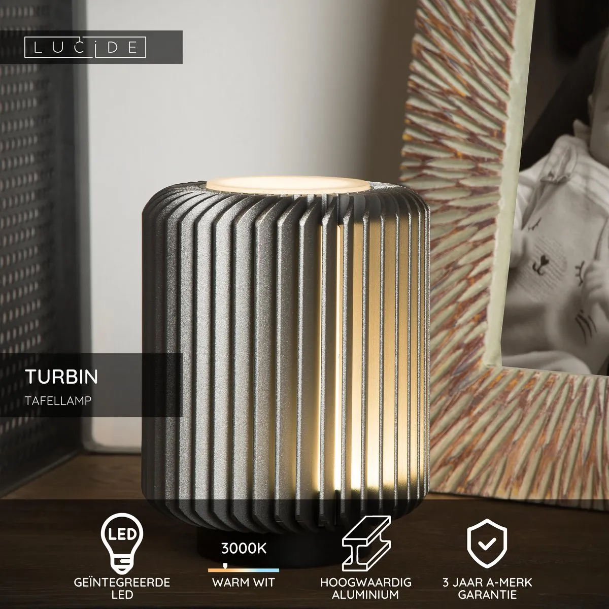 Lucide Turbin LED Tafellamp 5W 3000K - Grijs