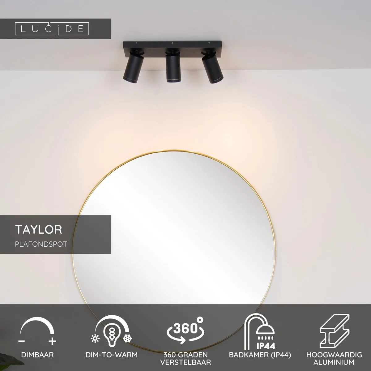 Lucide Taylor Plafondspot LED 3x5W 2200K/3000K - Zwart
