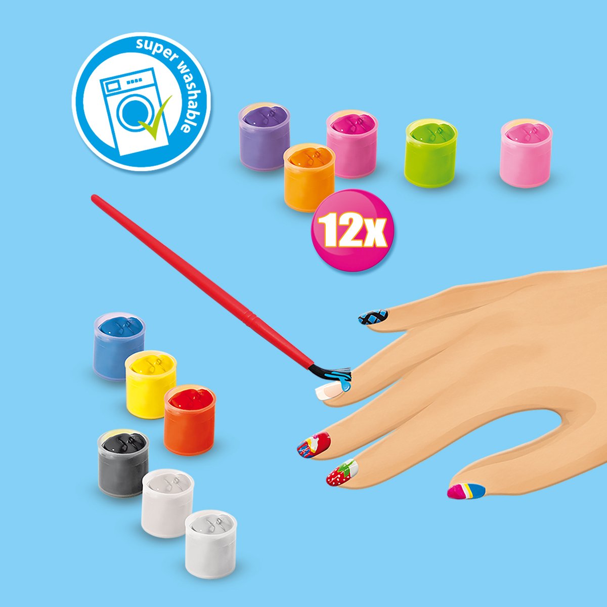 SES Creative - Hobby Pink - Nagels Versieren - Knutselen Meisjes - 12 Kleuren Nagellak met Glitterstenen en Penselen - Vanaf 6 Jaar