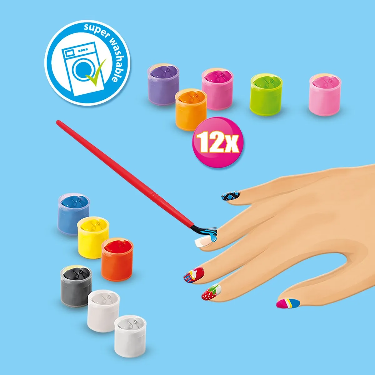 SES Creative Nagels Versieren Set - 12 Kleuren Nagellak met Glitterstenen - 54g