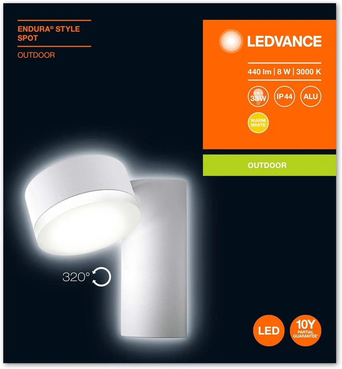 LEDVANCE ENDURA Style Spot Round Wandlamp 8W - Wit