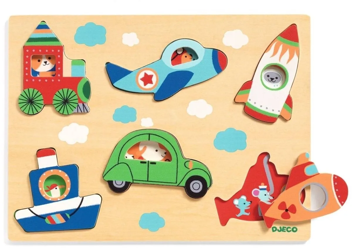Djeco Coucou-Vroum Houten Raampuzzel 6 Stuks