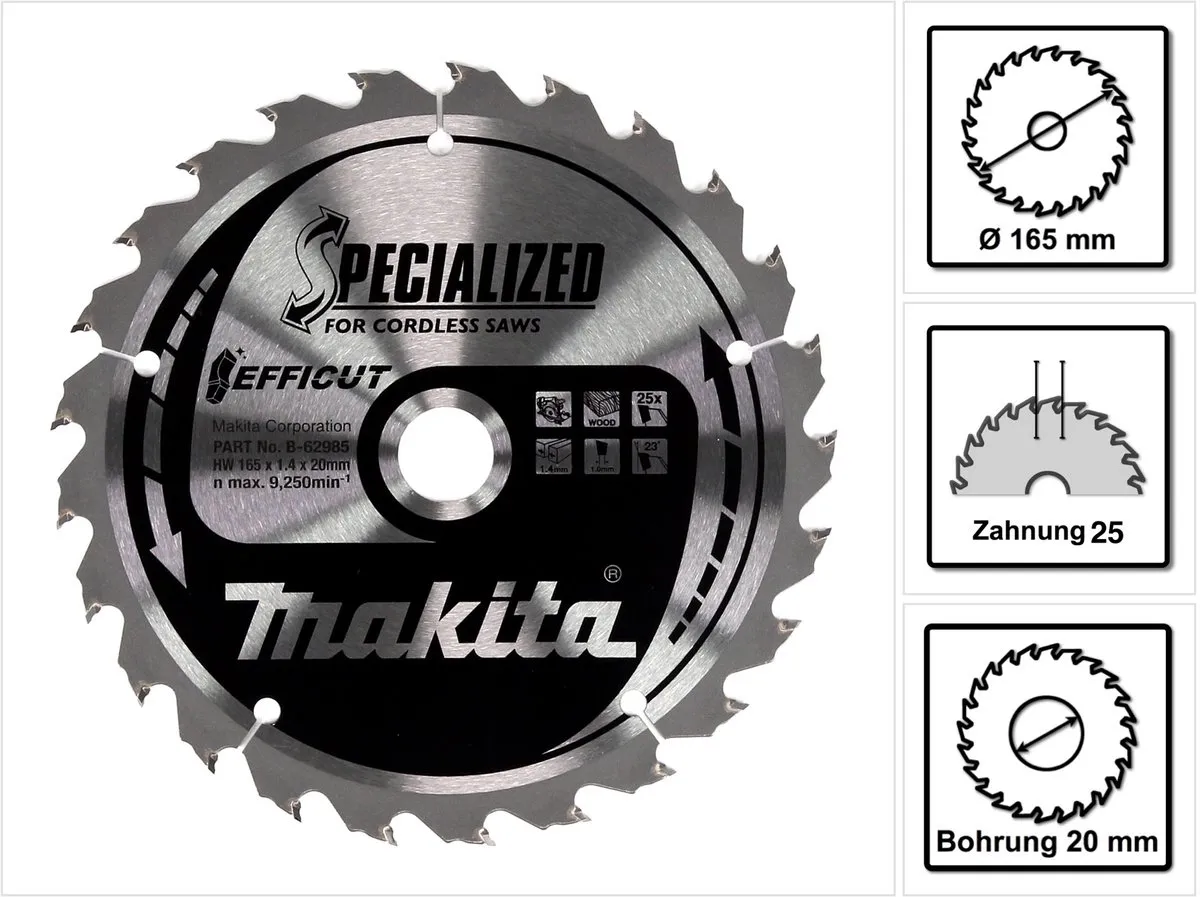 Makita B-62985 Cirkelzaagblad Metaal 165mm - 25 Tanden - afbeelding 6 van 6