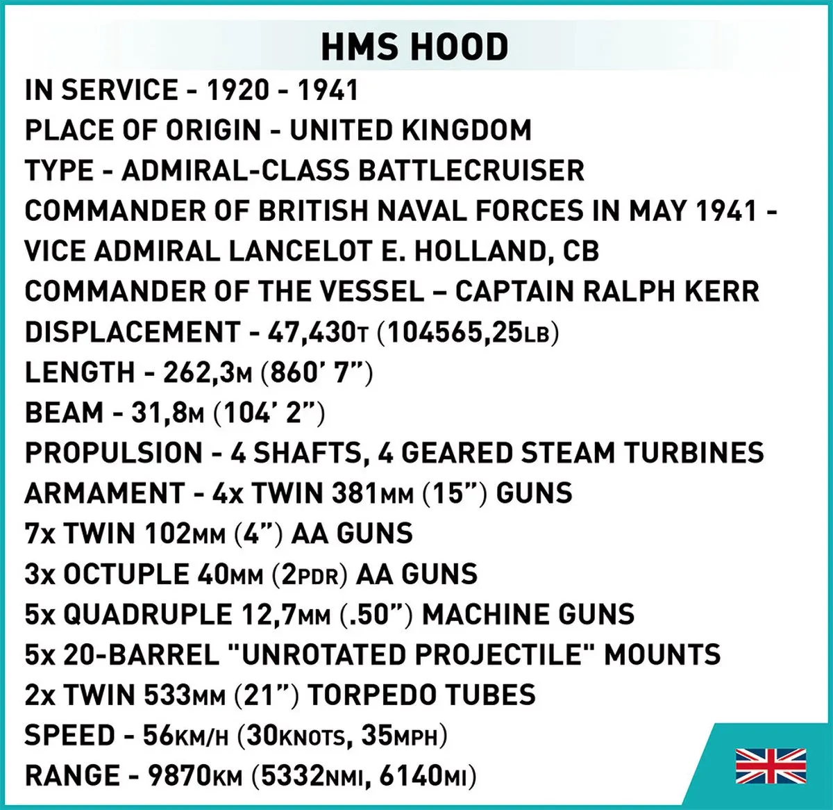 Cobi HMS Hood COBI-4830 Bouwset - 2613 Stukken - Meerkleurig
