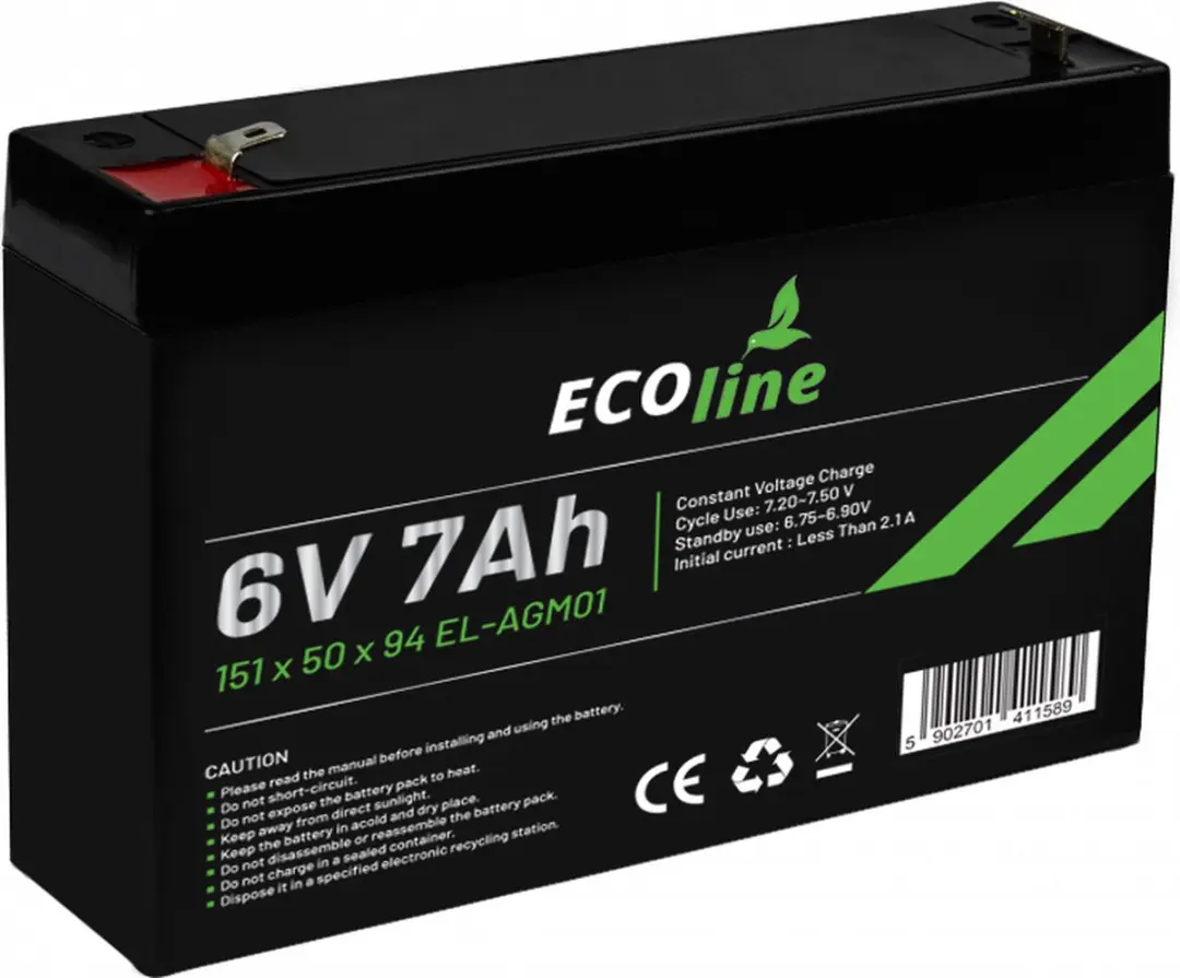 Ecoline AGM 6V 7Ah Deep Cycle Accu 7000mAh