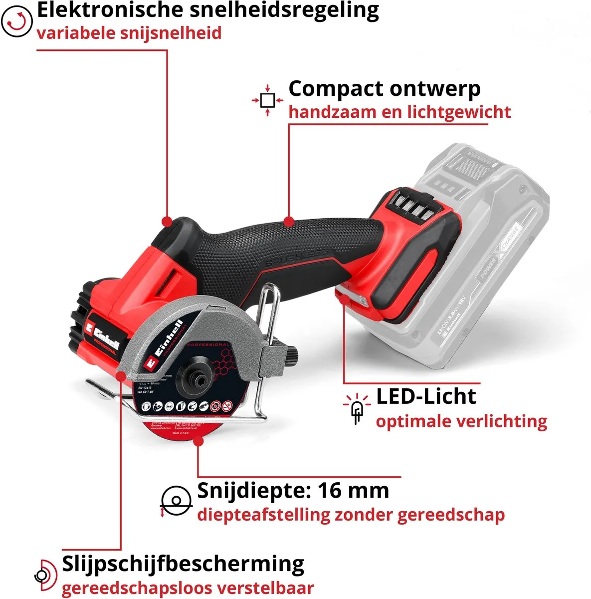 Einhell Professional TP-CO 18/76-C Li Doorslijpmachine - 18V - Ø76mm